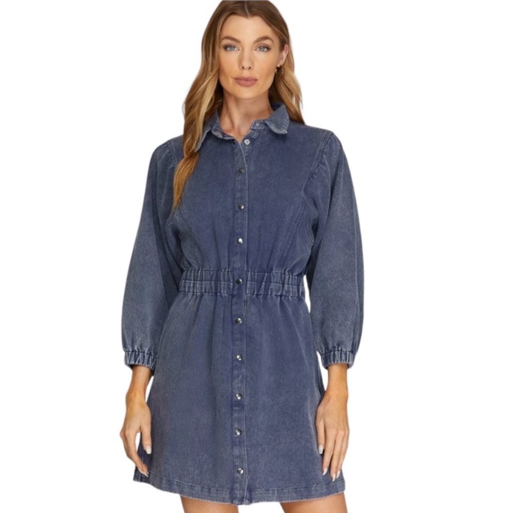 She + Sky Indigo Long Sleeve Dress